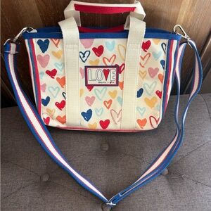 Brighton Tote Bag Mini red white and you canvas hearts & love blue NWOT